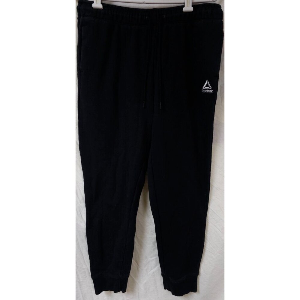 REEBOK Mens XS 30x27 Black Workout Gym Casual Fleece Logo Jogger Sweatpants